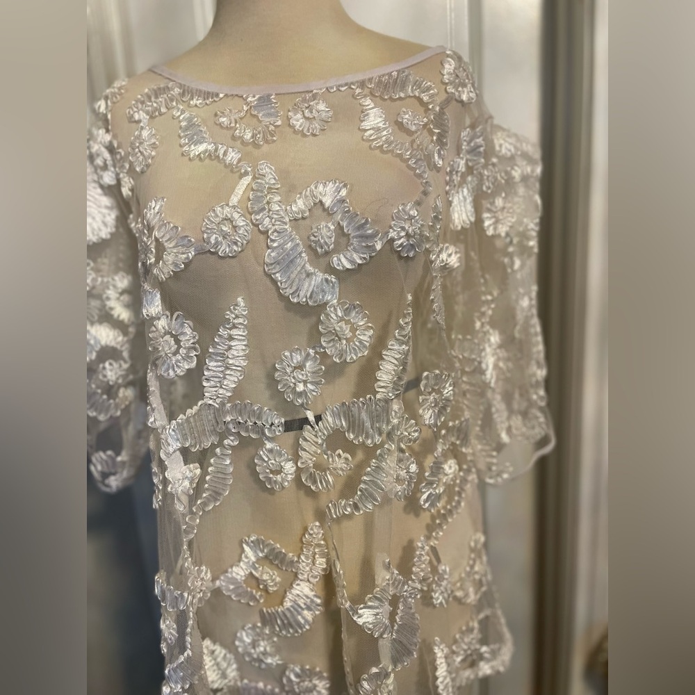Ashley Stewart Elegant White Floral Lace Top size 12